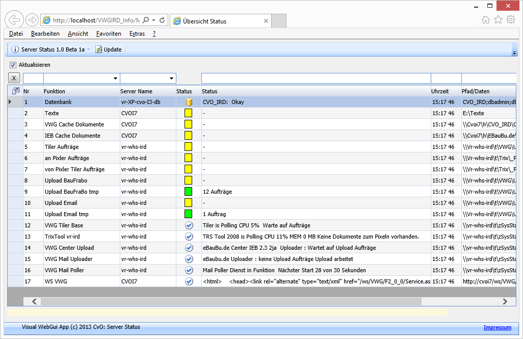 Visual WebGui Anwendung Server Überwachung