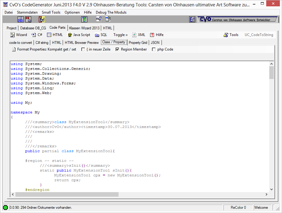 CvO Code Generator, Windows Forms Anwendung